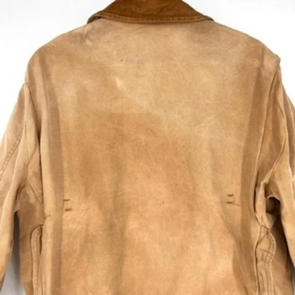 Vintage Sears Field Jacket Canvas Corduroy Collar Button Front Workwear Tan Sz M - Picture 12 of 16
